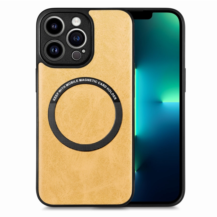 

For iPhone 13 Pro Max Solid Color Leather Skin Back Cover Phone Case(Yellow)