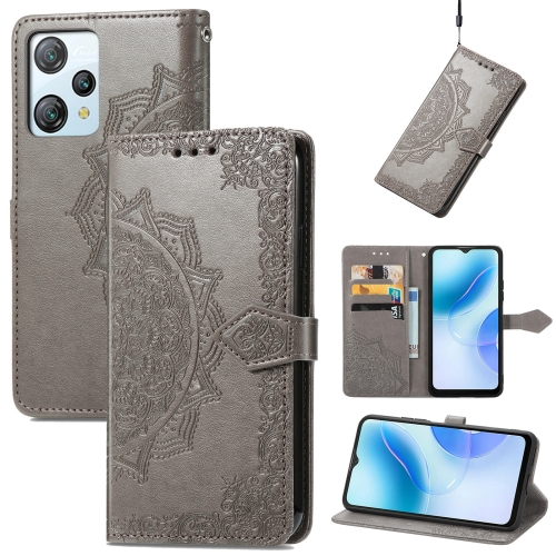 

For Blackview A53 Mandala Flower Embossed Leather Phone Case(Gray)