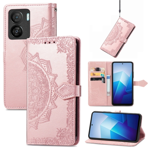 

For vivo iQOO Z7 Mandala Flower Embossed Leather Phone Case(Rose Gold)