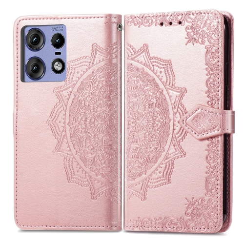 

For Motorola Edge 50 Pro Mandala Flower Embossed Leather Phone Case(Rose Gold)