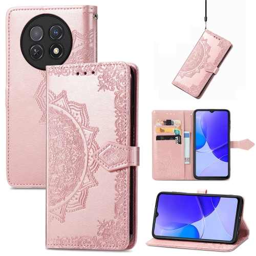 

For Huawei Enjoy 60X Mandala Flower Embossed Leather Phone Case(Rose Gold)