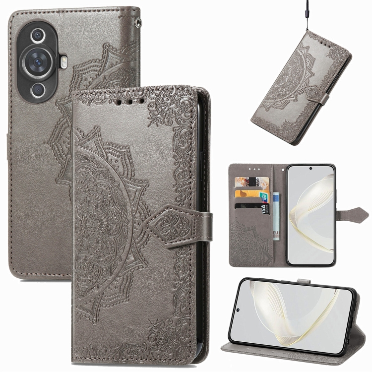 

For Huawei Nova 11 Mandala Flower Embossed Leather Phone Case(Gray)
