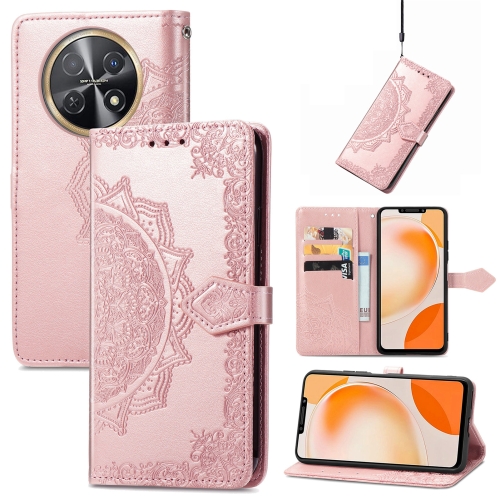 

For Huawei Nova Y91 Mandala Flower Embossed Leather Phone Case(Rose Gold)