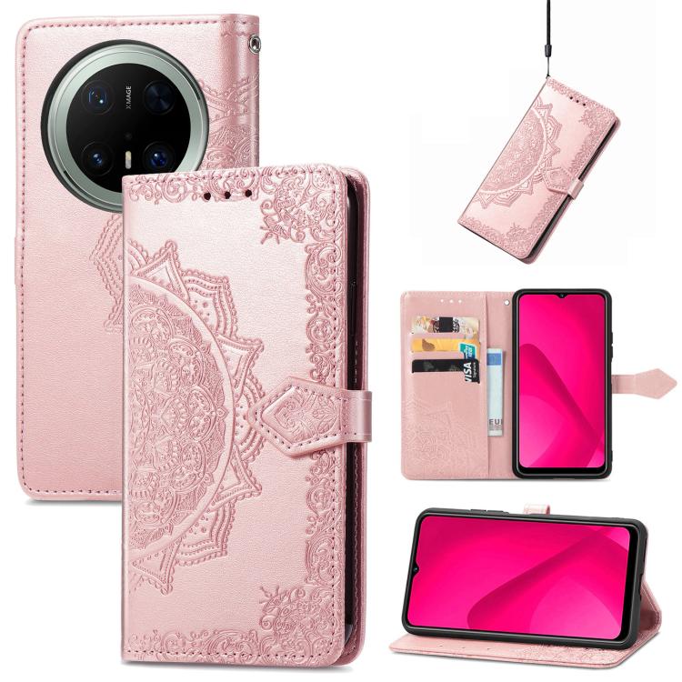 

For Huawei Mate 70 Pro+ Mandala Flower Embossed Leather Phone Case(Rose Gold)