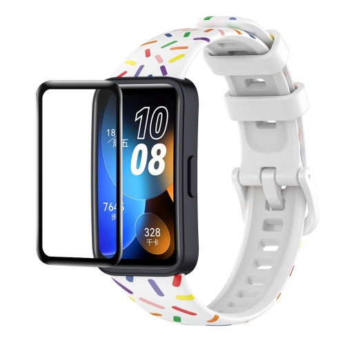 

For Huawei Band 8 ENKAY Hat-Prince Full Coverage Screen Protector + Adjsutable Silicone Sport Loop Strap Watchband(White)