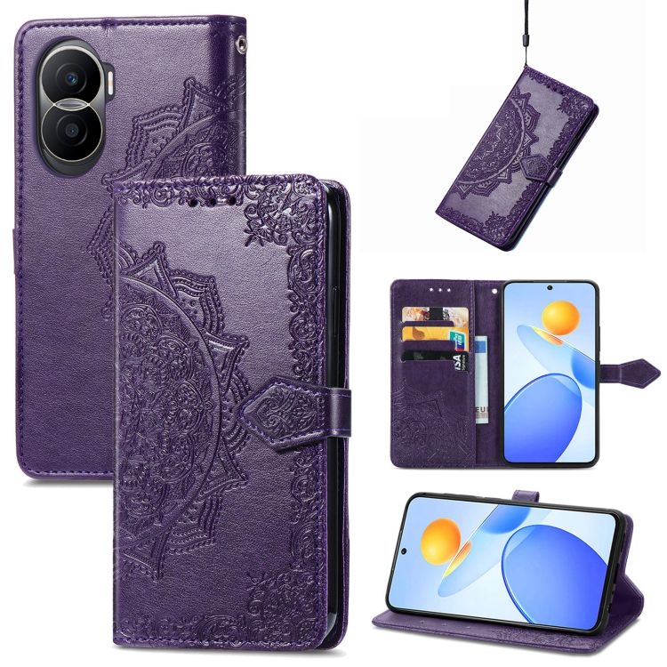 

For Honor 30i Mandala Flower Embossed Leather Phone Case(Purple)
