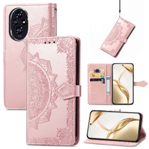 

For Honor 200 Mandala Flower Embossed Leather Phone Case(Rose Gold)