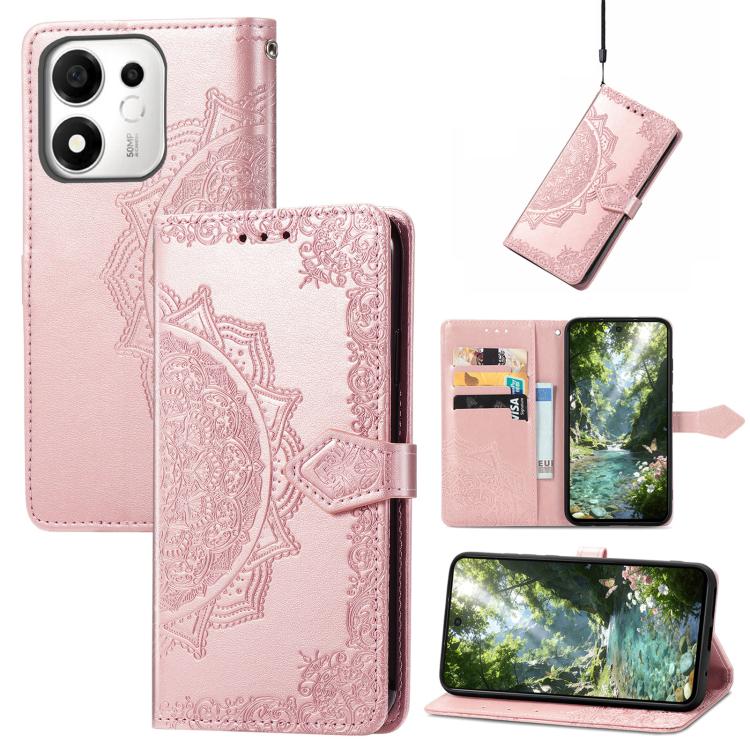 For Honor 600 Smart 5G Mandala Flower Embossed Leather Phone Case(Rose Gold)