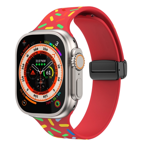 Apple Watch 8 45mm レインボードットシリコン磁気ブラックバックル