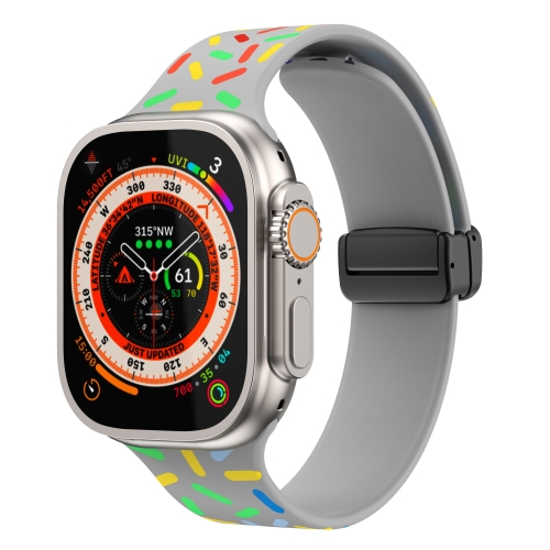 适用于Apple Watch 4 40mm 运动彩虹雨点硅胶黑扣 折叠磁吸扣手表带（灰色）