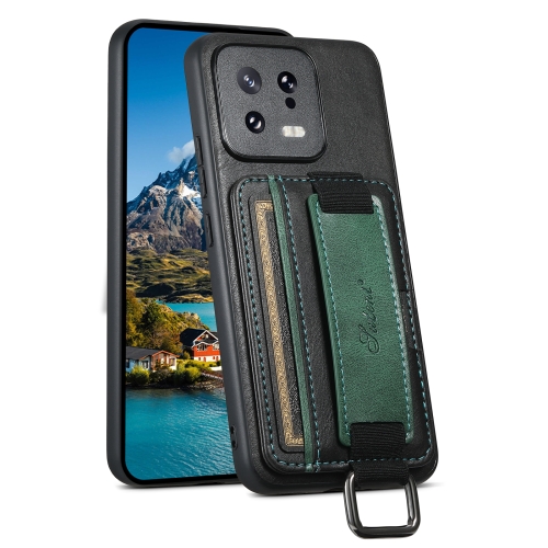 

For Xiaomi 13 Suteni H13 Card Wallet Wrist Strap Holder PU Phone Case(black)