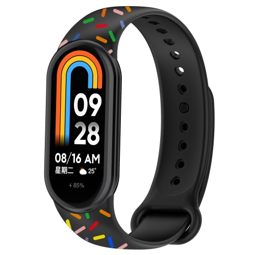 

For Xiaomi Band 8 Sports Rainbow Dots Silicone Buckle Watch Band(Black)