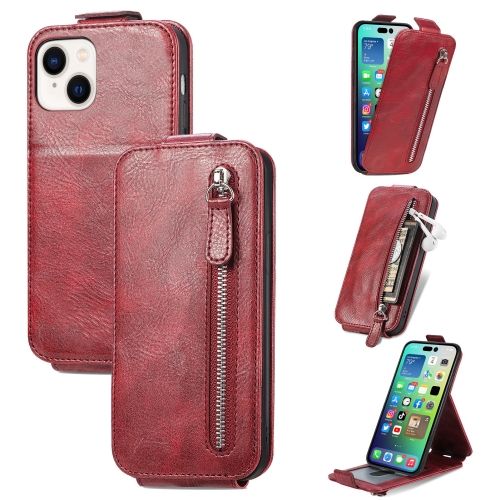 

For iPhone 15 Zipper Wallet Vertical Flip Leather Phone Case(Red)