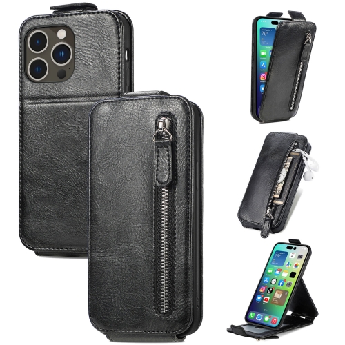 

For iPhone 15 Pro Zipper Wallet Vertical Flip Leather Phone Case(Black)