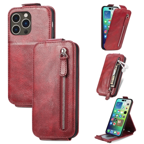 

For iPhone 15 Pro Zipper Wallet Vertical Flip Leather Phone Case(Red)