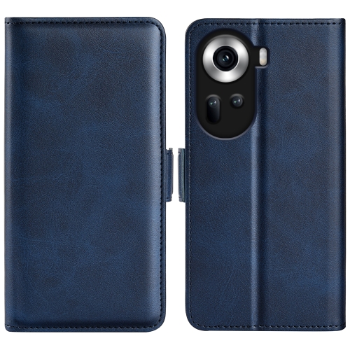 

For OPPO Reno11 5G Global Dual-side Magnetic Buckle Horizontal Flip Leather Phone Case(Dark Blue)