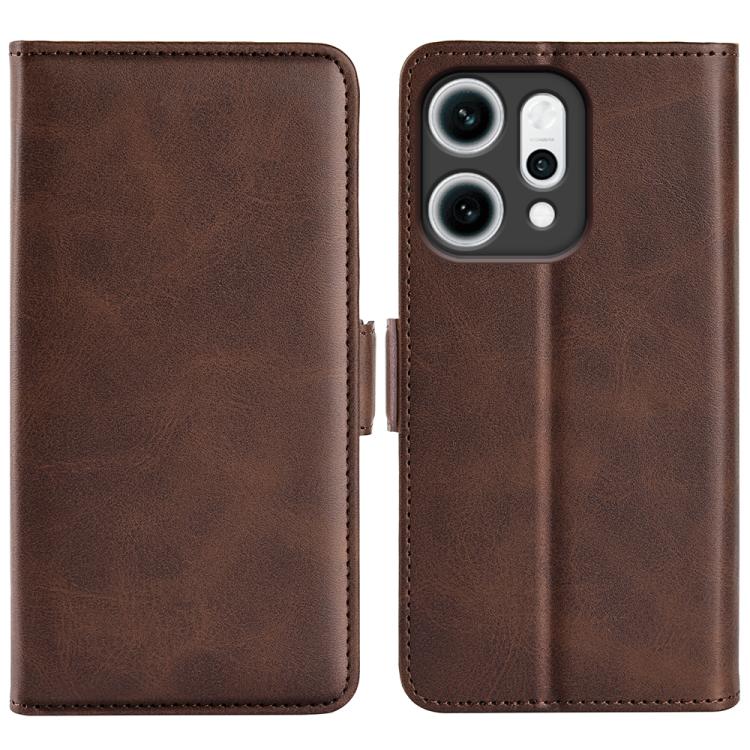 

For OPPO Reno14 5G Global Dual-side Magnetic Buckle Horizontal Flip Leather Phone Case(Brown)
