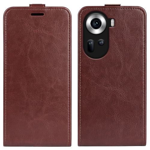 

For OPPO Reno11 5G Global R64 Texture Single Vertical Flip Leather Phone Case(Brown)