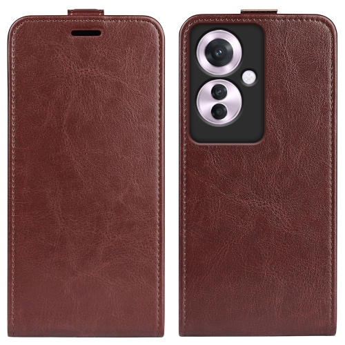 

For OPPO Reno11 F 5G R64 Texture Single Vertical Flip Leather Phone Case(Brown)