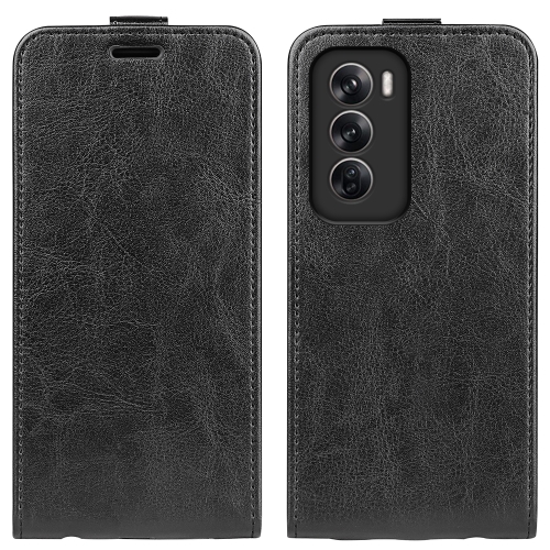 

For OPPO Reno12 5G Global R64 Texture Single Vertical Flip Leather Phone Case(Black)