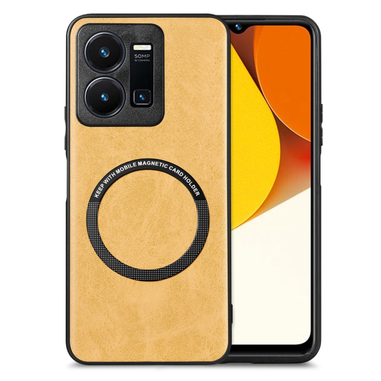 

For vivo Y35 Solid Color Leather Skin Back Cover Phone Case(Yellow)