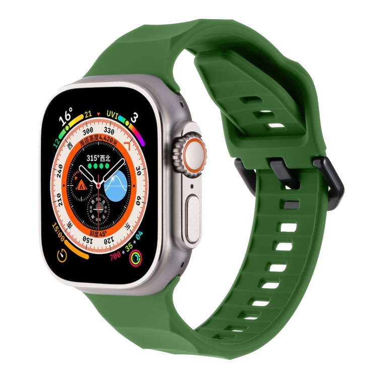 

For Apple Watch 7 45mm Ripple Silicone Sports Watch Band(Army Green)