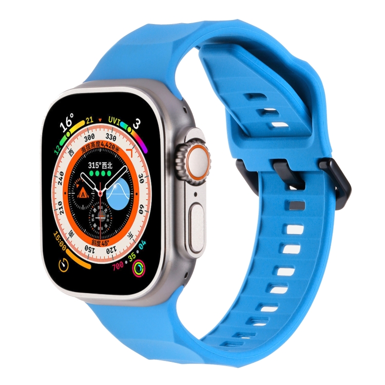 For Apple Watch 44mm Ripple Silicone Sports Watch Band(Sky Blue)