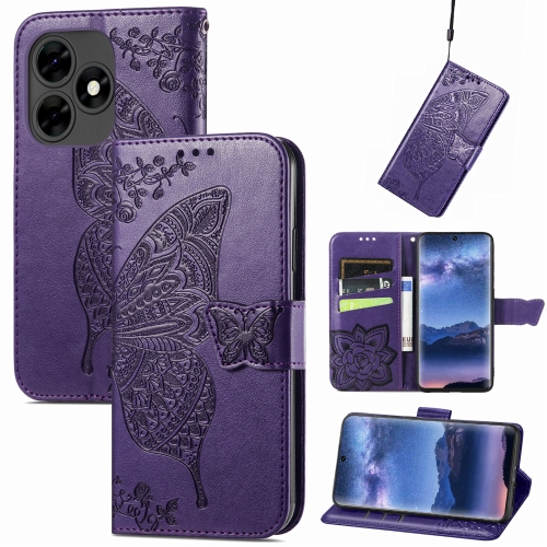 

For Tecno Itel S23+ Butterfly Love Flower Embossed Leather Phone Case(Dark Purple)