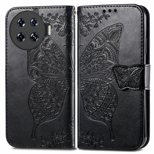 

For Tecno Spark 20 Pro+ Butterfly Love Flower Embossed Leather Phone Case(Black)