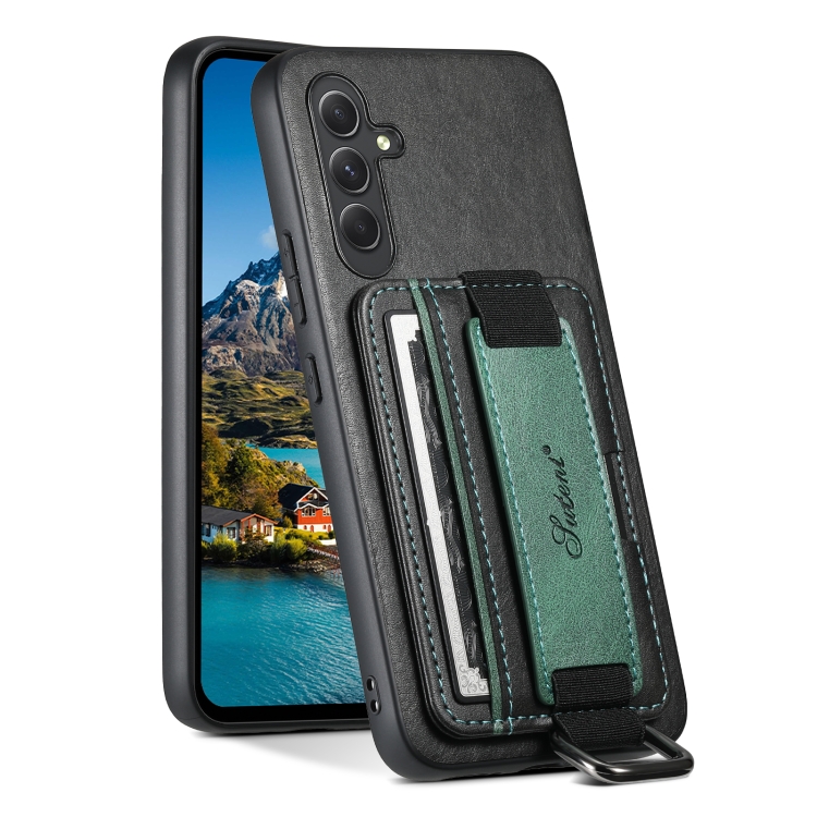 

For Samsung Galaxy A24 5G Suteni H13 Card Wallet Wrist Strap Holder PU Phone Case(Black)
