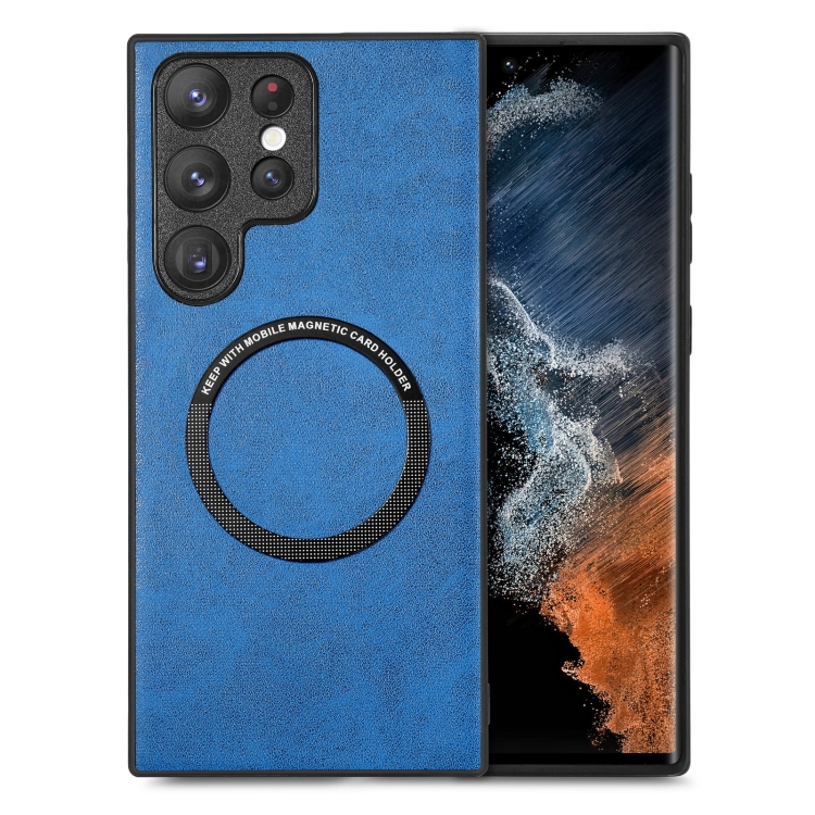 

For Samsung Galaxy S22 Ultra 5G Solid Color Leather Skin Back Cover Phone Case(Blue)