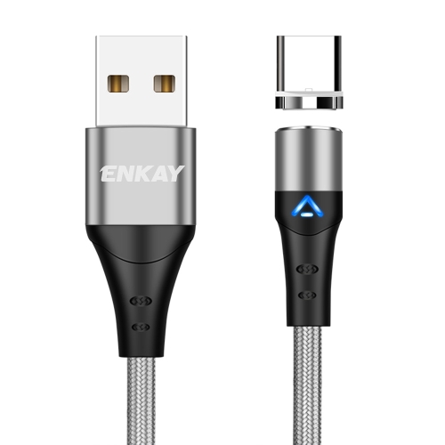 

ENKAY 3A USB to Type-C Magnetic Fast Charging Data Cable with LED Light, Length:2m(Silver)