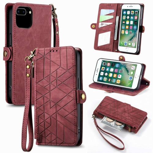 

For iPhone 6 Plus / 6s Plus Geometric Zipper Wallet Side Buckle Leather Phone Case(Red)