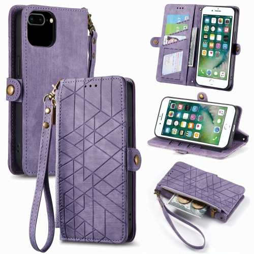 

For iPhone 6 Plus / 6s Plus Geometric Zipper Wallet Side Buckle Leather Phone Case(Purple)