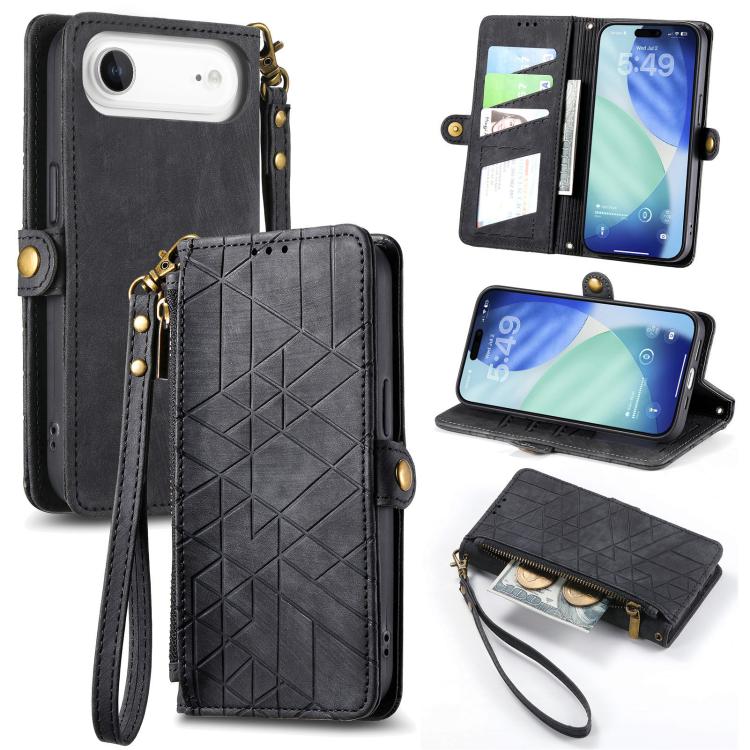 

For iPhone Air Geometric Zipper Wallet Side Buckle Leather Phone Case(Black)