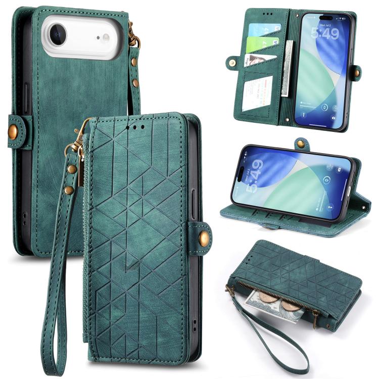 

For iPhone Air Geometric Zipper Wallet Side Buckle Leather Phone Case(Green)