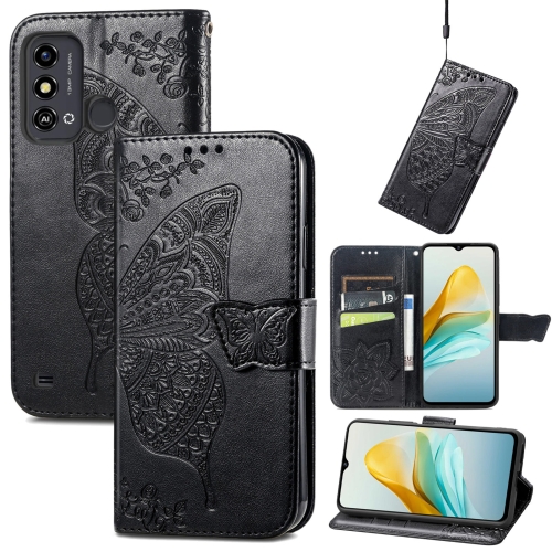 

For ZTE Blade A53 Butterfly Love Flower Embossed Leather Phone Case(Black)