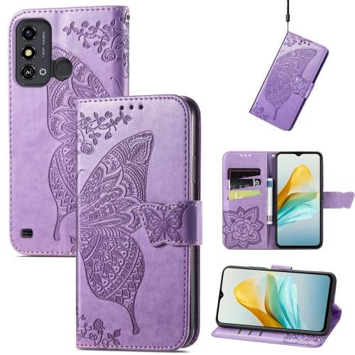 

For ZTE Blade A53 Butterfly Love Flower Embossed Leather Phone Case(Light Purple)