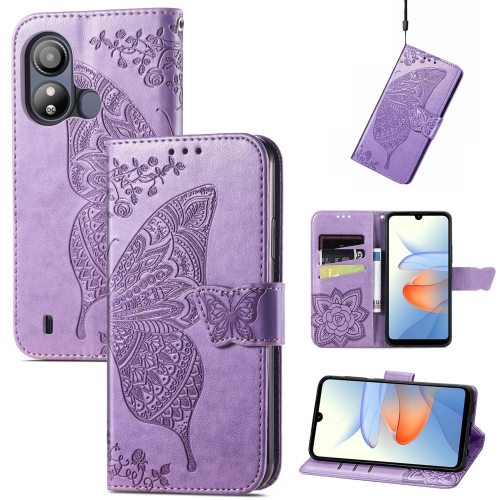 

For ZTE Blade L220 Butterfly Love Flower Embossed Leather Phone Case(Light Purple)