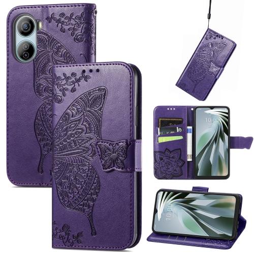 

For ZTE Libero 5G IV Butterfly Love Flower Embossed Leather Phone Case(Dark Purple)