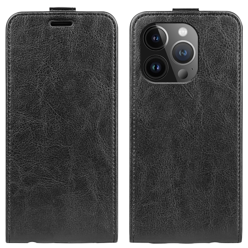 

For iPhone 15 Pro R64 Texture Single Vertical Flip Leather Phone Case(Black)