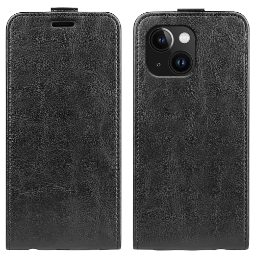 

For iPhone 15 Plus R64 Texture Single Vertical Flip Leather Phone Case(Black)