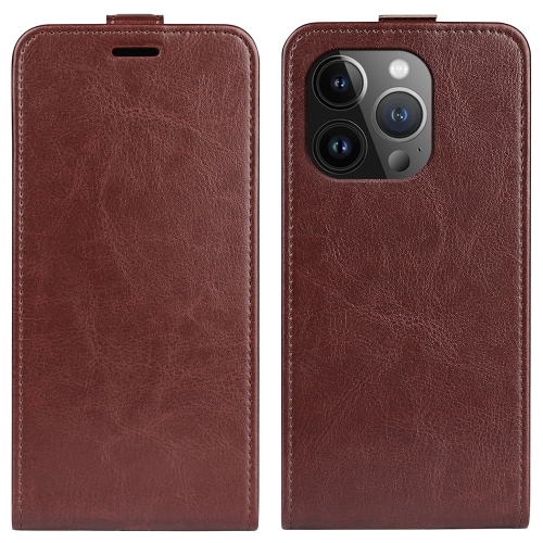 

For iPhone 15 Pro Max R64 Texture Single Vertical Flip Leather Phone Case(Brown)