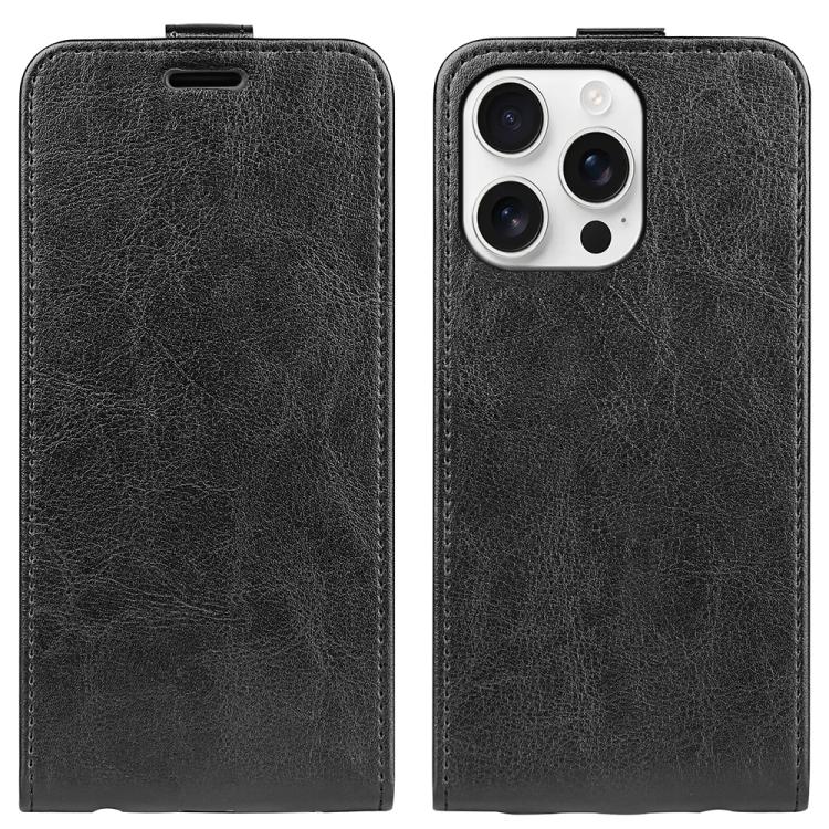 

For iPhone 16 Pro R64 Texture Single Vertical Flip Leather Phone Case(Black)