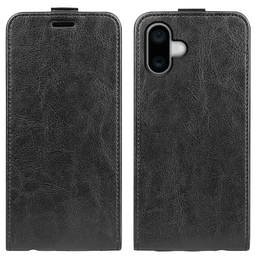 

For iPhone 16 Plus R64 Texture Single Vertical Flip Leather Phone Case(Black)