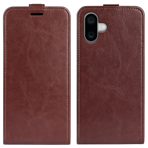 

For iPhone 16 Plus R64 Texture Single Vertical Flip Leather Phone Case(Brown)