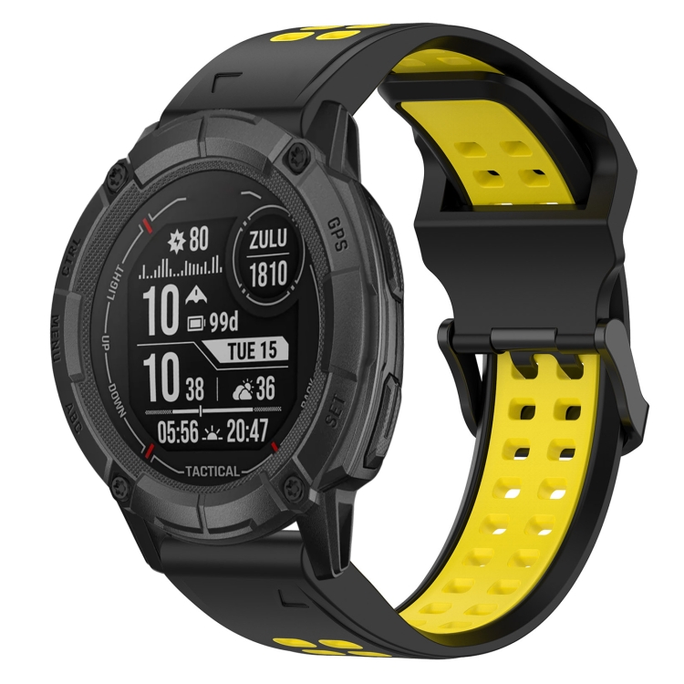 

For Garmin Instinct 2X Solar 26mm Two-Color Reverse Buckle Silicone Watch Band(Black+Yellow)