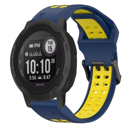 

For Garmin Instinct 2S 20mm Two-Color Reverse Buckle Silicone Watch Band(Blue+Yellow)