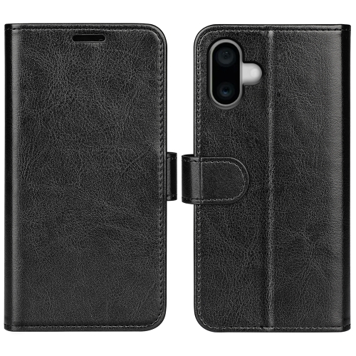 

For iPhone 16 Plus R64 Texture Horizontal Flip Leather Phone Case(Black)