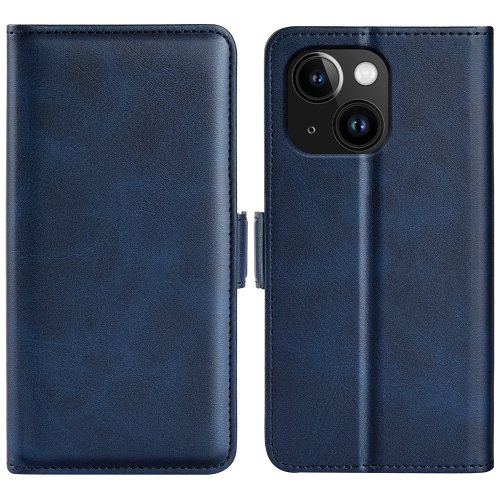 

For iPhone 15 Dual-side Magnetic Buckle Horizontal Flip Leather Phone Case(Dark Blue)